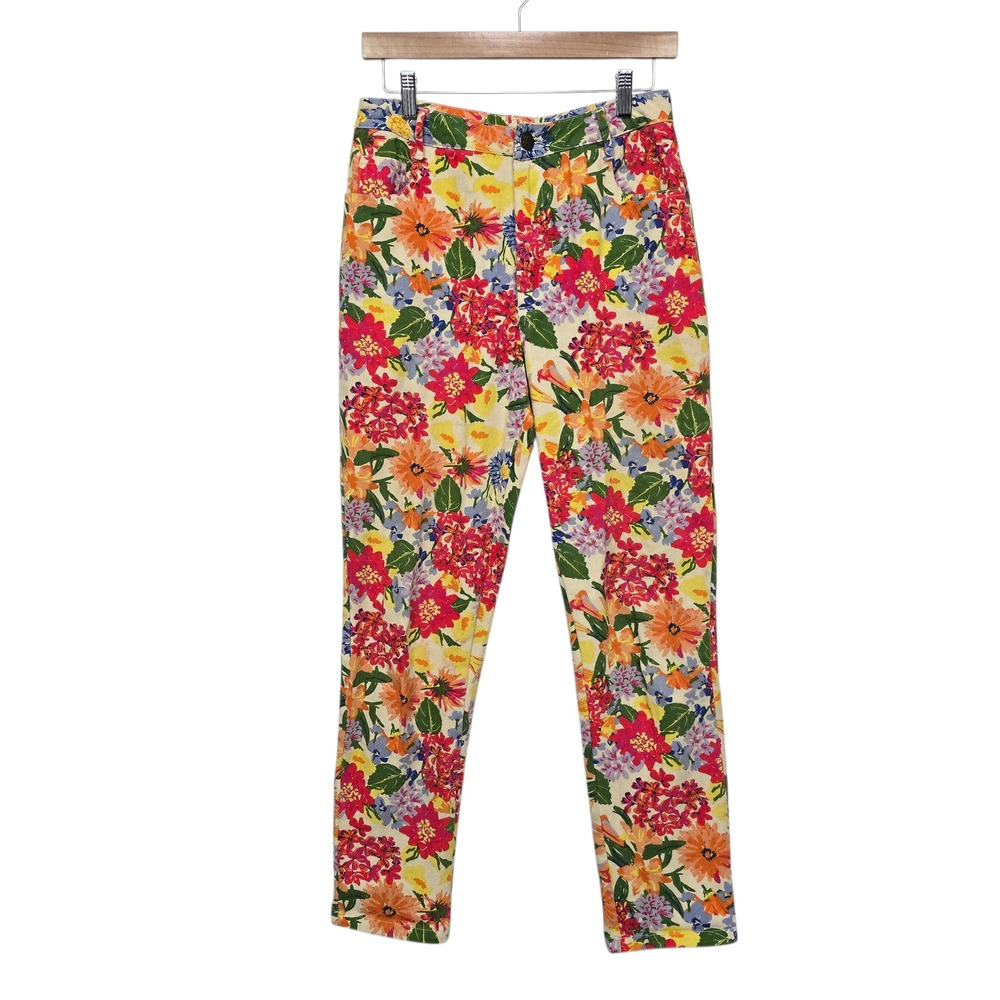 Lucy & Yak Floral Print Organic Cotton Pants Women's Size W28 Long Slim Straight